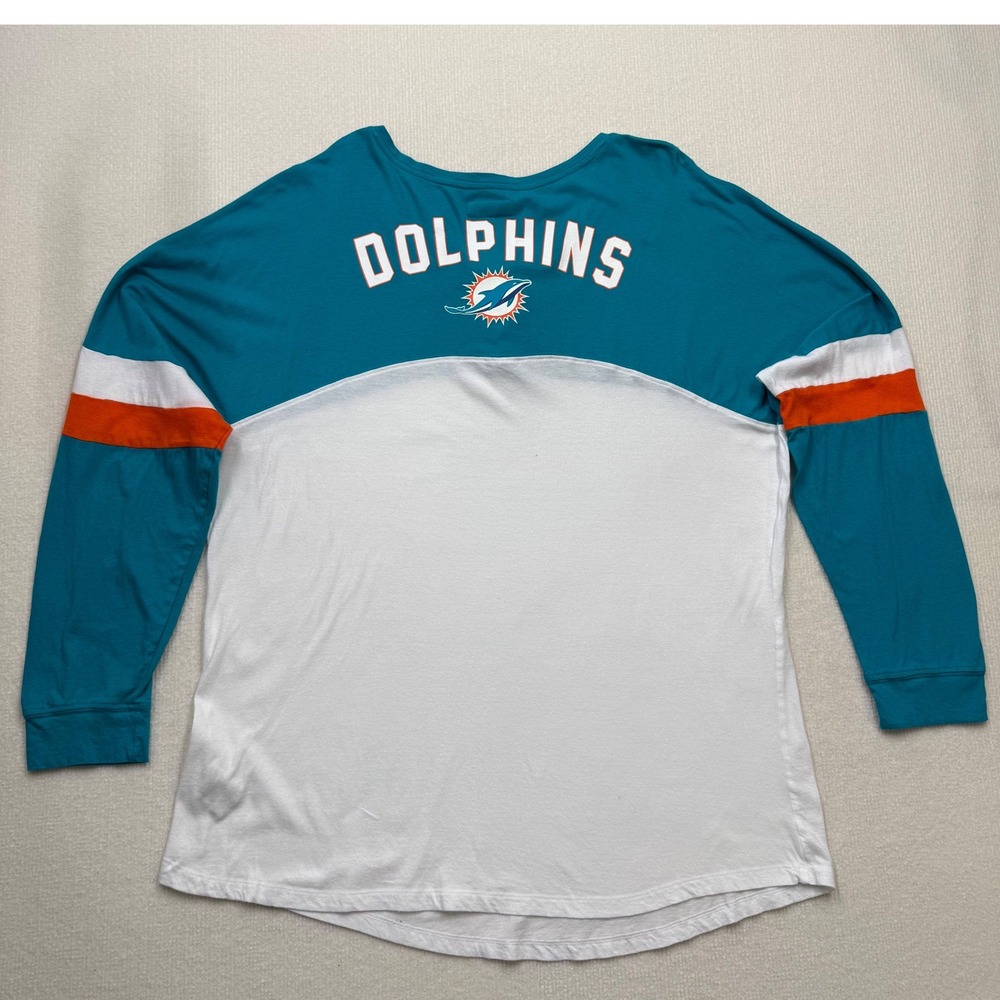 NFL Team Apparel Miami Dolphins Women 2XL Aqua White Lace Up Long Sleeve Tee